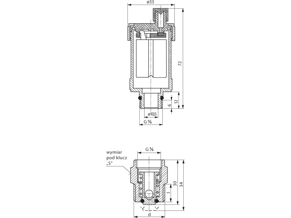 Perfexim automatisk udluftningsventil MINI 3/8 9003+S G3/8 Z PN10 (20-400-0003-000)