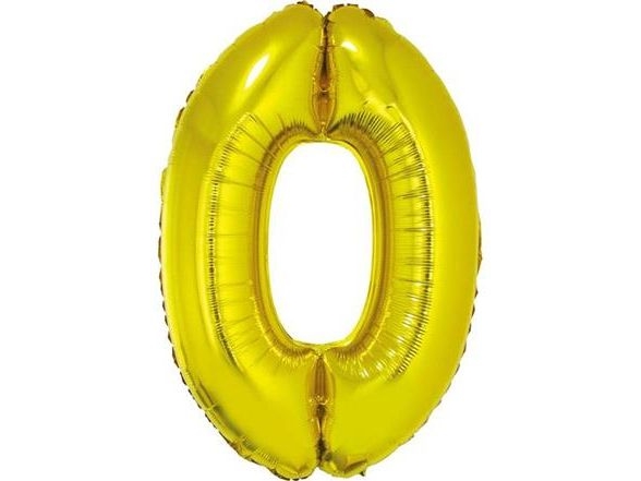Folieballon nummer 0 guld, 85 cm