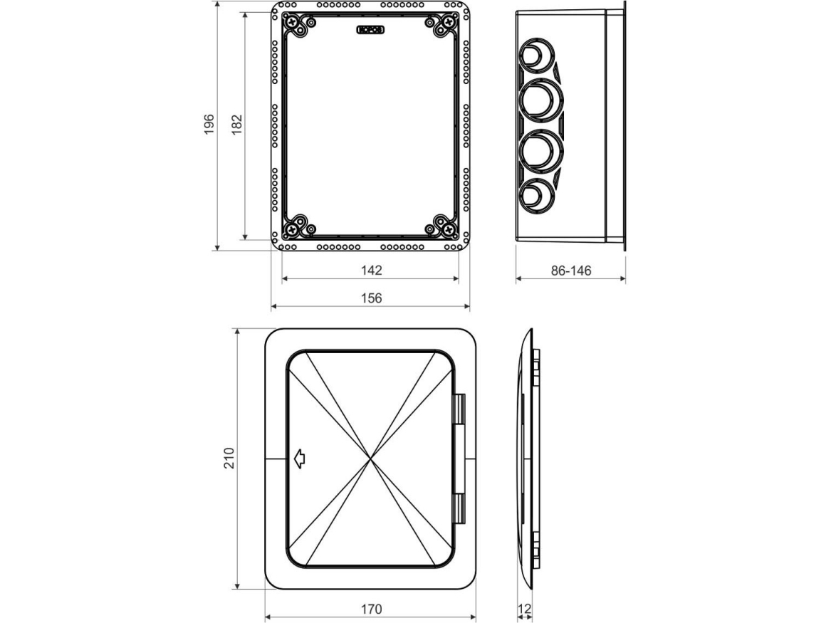 Hulmurskasse med oplukkeligt låg 196x156x146 KUZ-VO KB