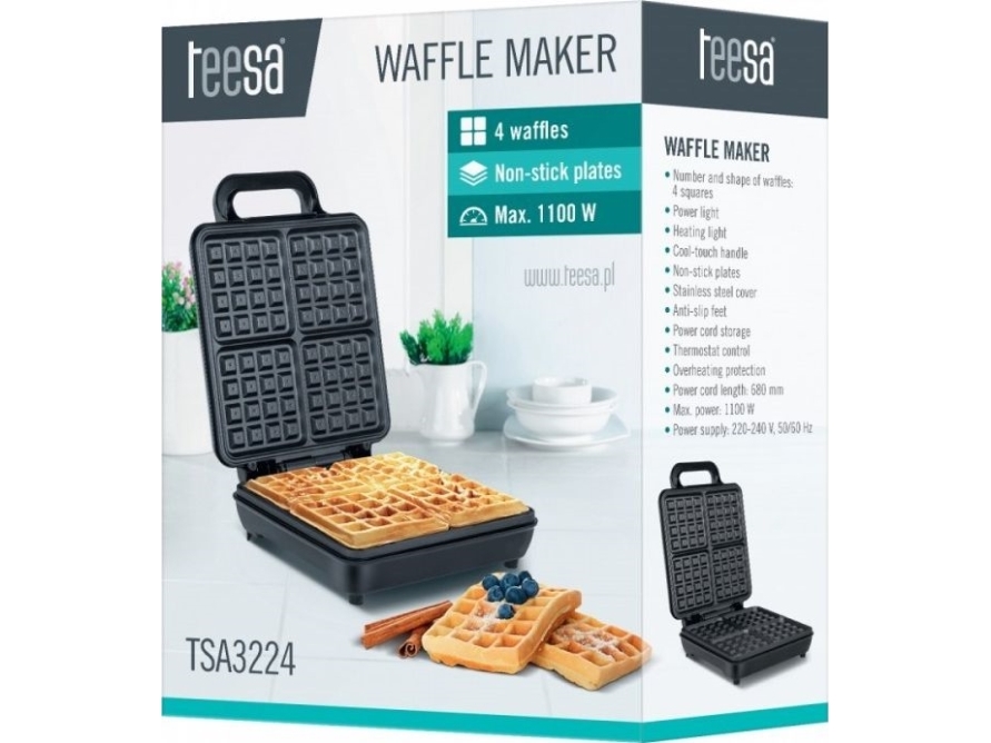 Teesa TSA3224, 247 mm, 320 mm, 96,5 mm, 2,2 kg, 1100 W, 220 - 240 V | Köksapparater - Bröd & Rostat bröd - Våffeljärn | GameStuff