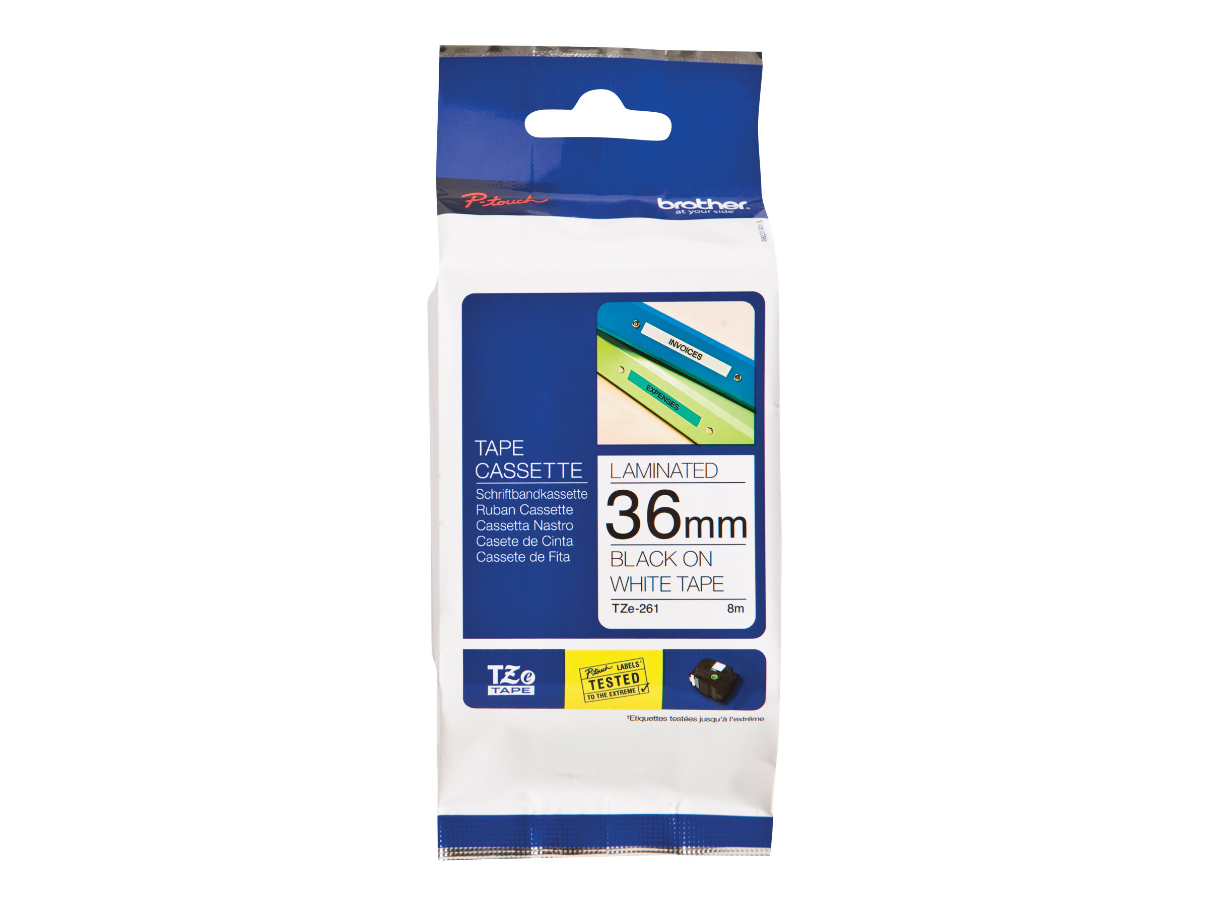 Brother Tze-261 - Sort På Hvid - Rulle (3,6 Cm X 8 M) 1 Kassette Lamineret Bånd (Pakke Med 20) - For P-Touch Pt-3600, 530, 550, 9200, 9400, 9500,