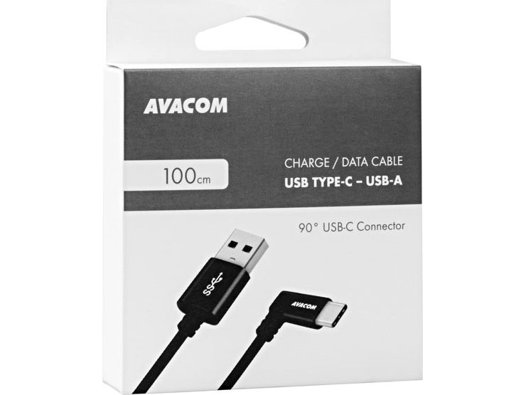 Avacom Usb Cable Usb Cable (2.0), Usb A M- Usb C M, 1.1M, Round, Black, Avacom, 90 Degree Connector