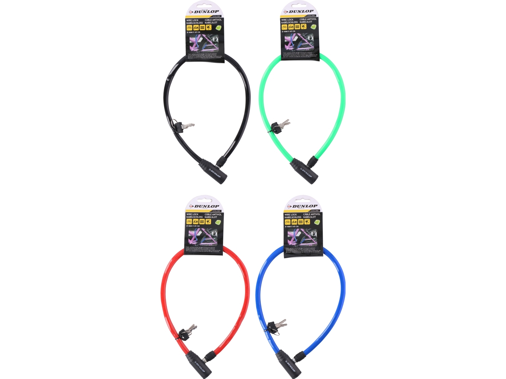 Dunlop Zapięcie Rowerowe Cable Lock 4Mm 65Cm 4Ass (Z0584)