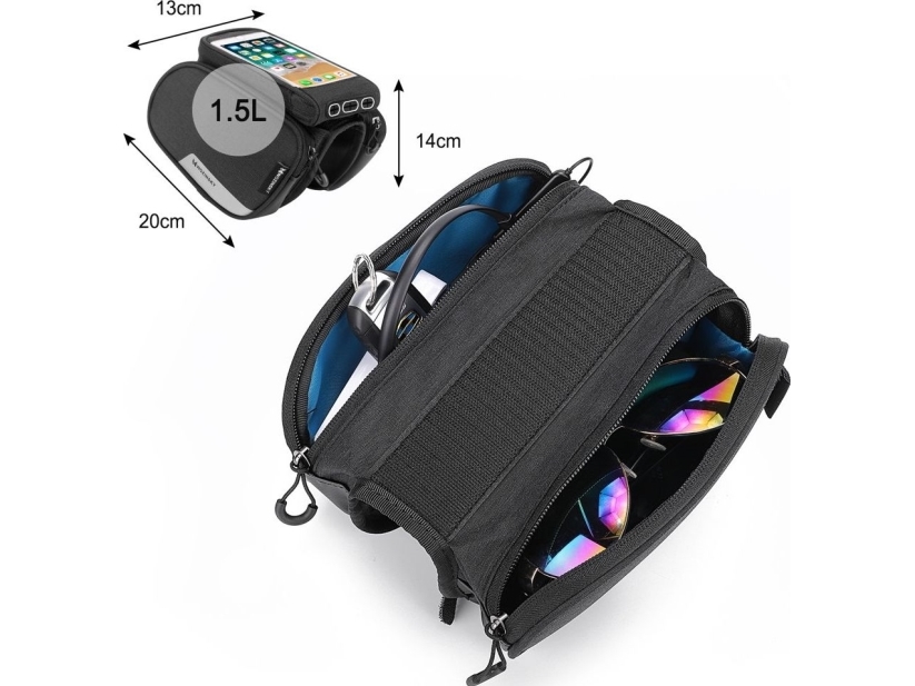 Wozinsky Bicycle Frame Bag + Detachable Phone Case for 6.5" 1.5L Black (WBB7BK)