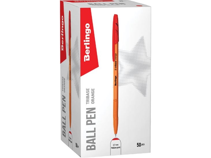 Berlingo, Kuglepen, Rød, 50Stk, 0,7Mm, Tribase Oranžinis