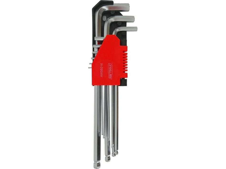 AWTOOLS unbrakonøgler HEX 1,5-10,0 mm, 9 stk. lange, BLACK LINE