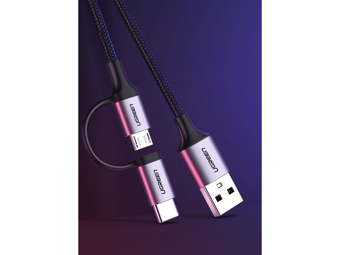 Ugreen Kabel Usb-A Zu Micro Usb + Usb-C 1M Schwarz