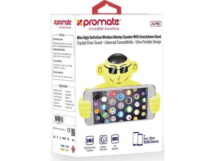 Promate Speaker Promate Bluetooth Speaker Ape, Li-Ion, 1.0, 3W, White, For Children, Phone Holder