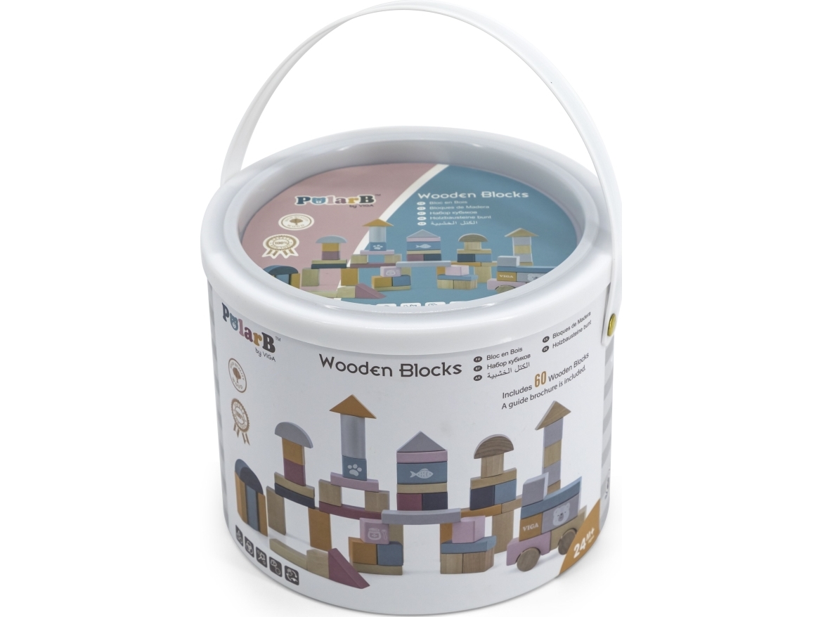 Viga Träklossar i en hink - 60 element | Leksaker - För dom minsta - Byggklossar | GameStuff
