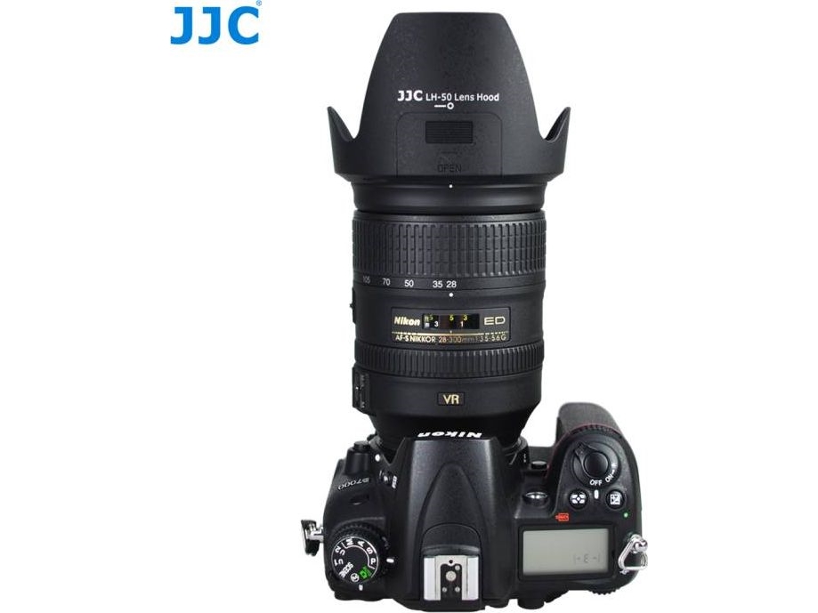 JJC objektivhætte HB-50 til Nikon Nikkor AF-S 28-300mm (sideåbning)