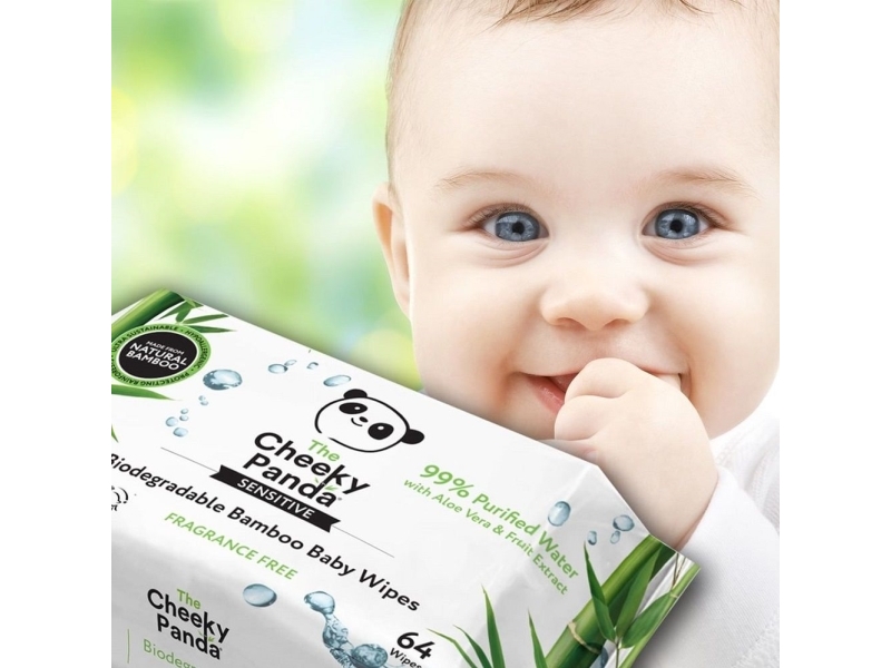Cheeky Panda babyservietter i bambus, fugtige, til børn 64 stk