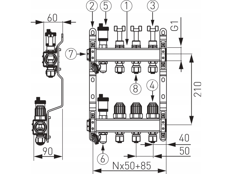Ferro Fordelings-/Termostatmodul 11-Vejs, Termostat & Bypass – Tg.F.Roz.Sn-Rzp11s