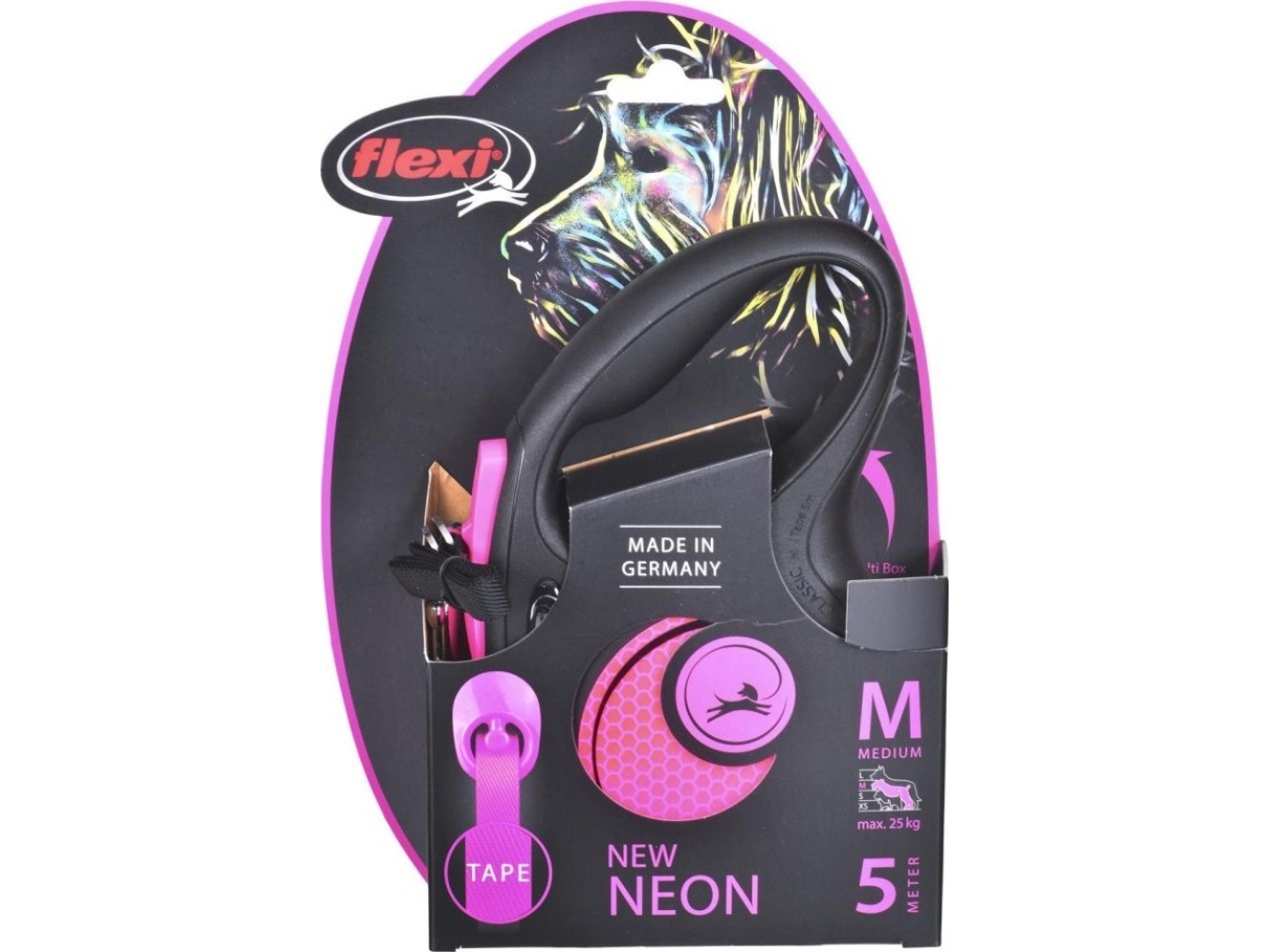 flexi Nytt NEON M tejp 5 m, 25 kg, svart / neonrosa | Sällskapsdjur - Hund - Andra tillbehör | GameStuff
