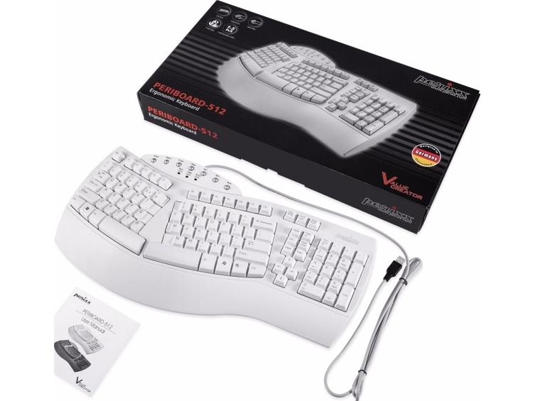 Perixx Keyboard Wired Keyboard Perixx Periboard-512 Classic Ergonomic White