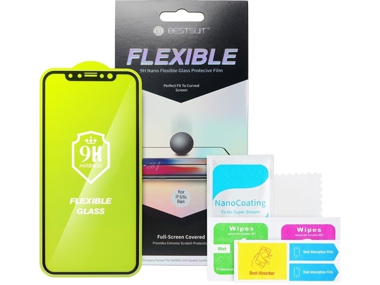 Partner Tele.Com Gehärtetes Flexibles Nano-Glas 5D Full-Glue Für Iphone 12/12 Pro, 6,1", Schwarz