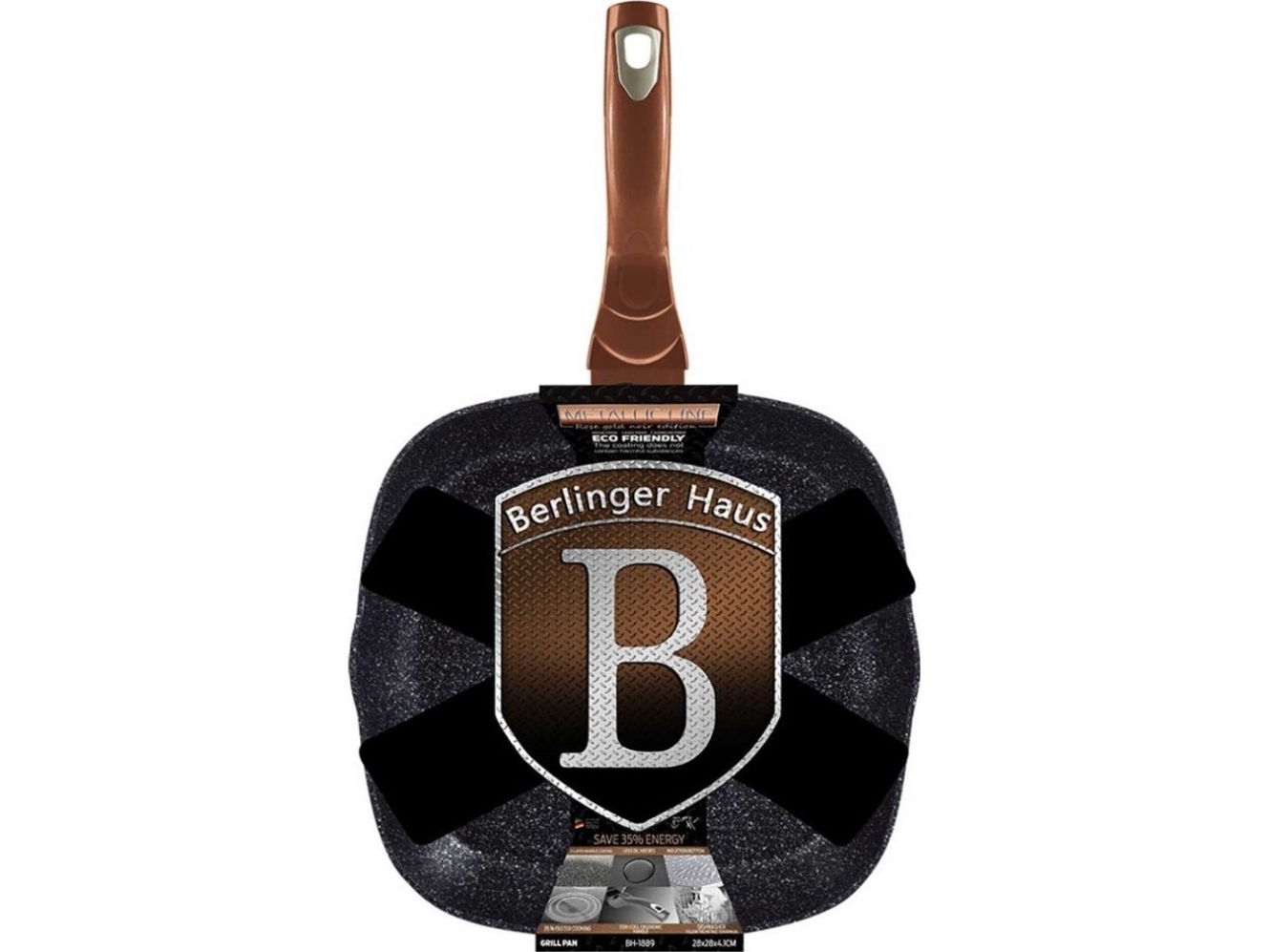 Frying pan Berlinger Haus GRANITE GRILL PAN 28 cm BERLINGER HAUS BH-1889 ROSE GOLD NOIR