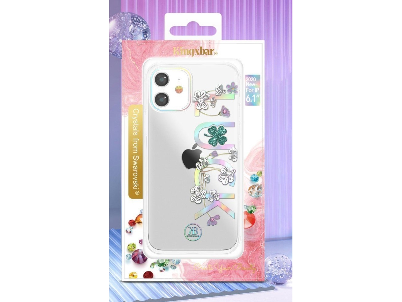 Kingxbar Kingxbar Lucky Series-Etui Dekoreret Med Ægte Swarovski-Krystaller Iphone 12 Mini Klar (Clover) Universal