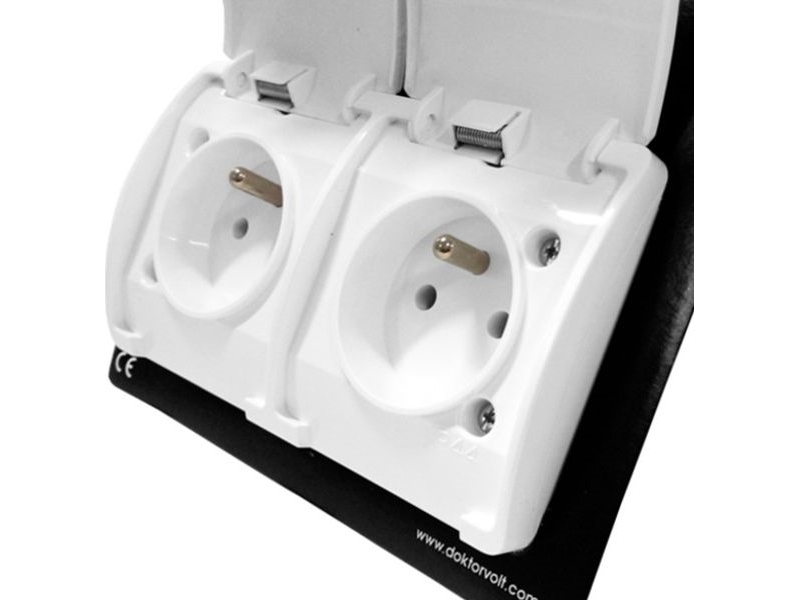 Doktorvolt Double Socket With Grounding Ip44 White 162-01 Dv 5867