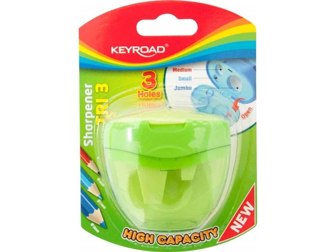 Keyroad blyantspidser i plast, tredobbelt, blister - mix farver