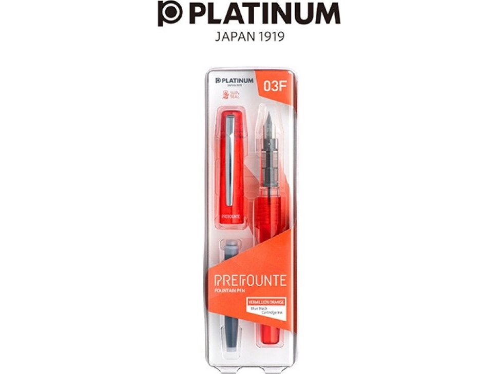 Platinum Prefounte Vermilion Orange Fyldepen, F, I Plastindpakning, På Blisterpakning, Orange