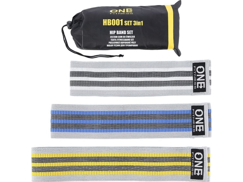 One Fitness Hip Band HB001 sæt – forskellige modstandsniveauer, flerfarvet, 3 stk.