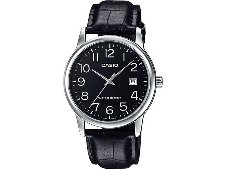 Casio Collection herreur - sort skive, læderrem (Ø 37 mm)