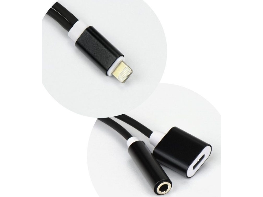 Adapter Usb Partner Tele.Com Lightning - Jack 3.5Mm + Lightning Czarny (5901737398789)