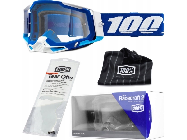 100% Goggles 100% RACECRAFT 2 BLUE (Transparent Glass Anti-Fog, LT 88% -92% + 10 Skidding) (NEW) | Sport & Träning - Tillbehör - Skidglasögon | GameStuff