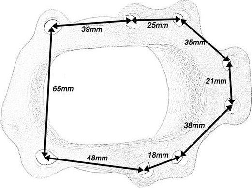 TurboWorks_D flange downpipe T25 T28 GT25 GT28 8 bolte til 3 V-Band