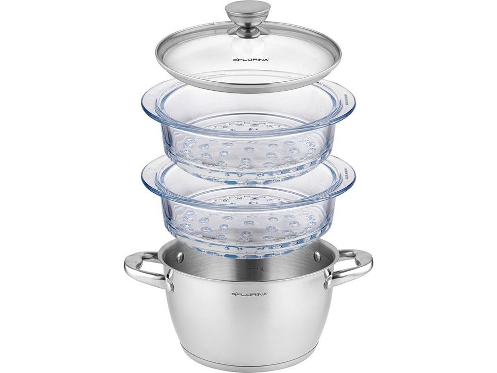 Florina ångkokare SATINA 20CM INOX 3-PIECE (2.5L POT, 2X 1.9L GLASS POT, LID)