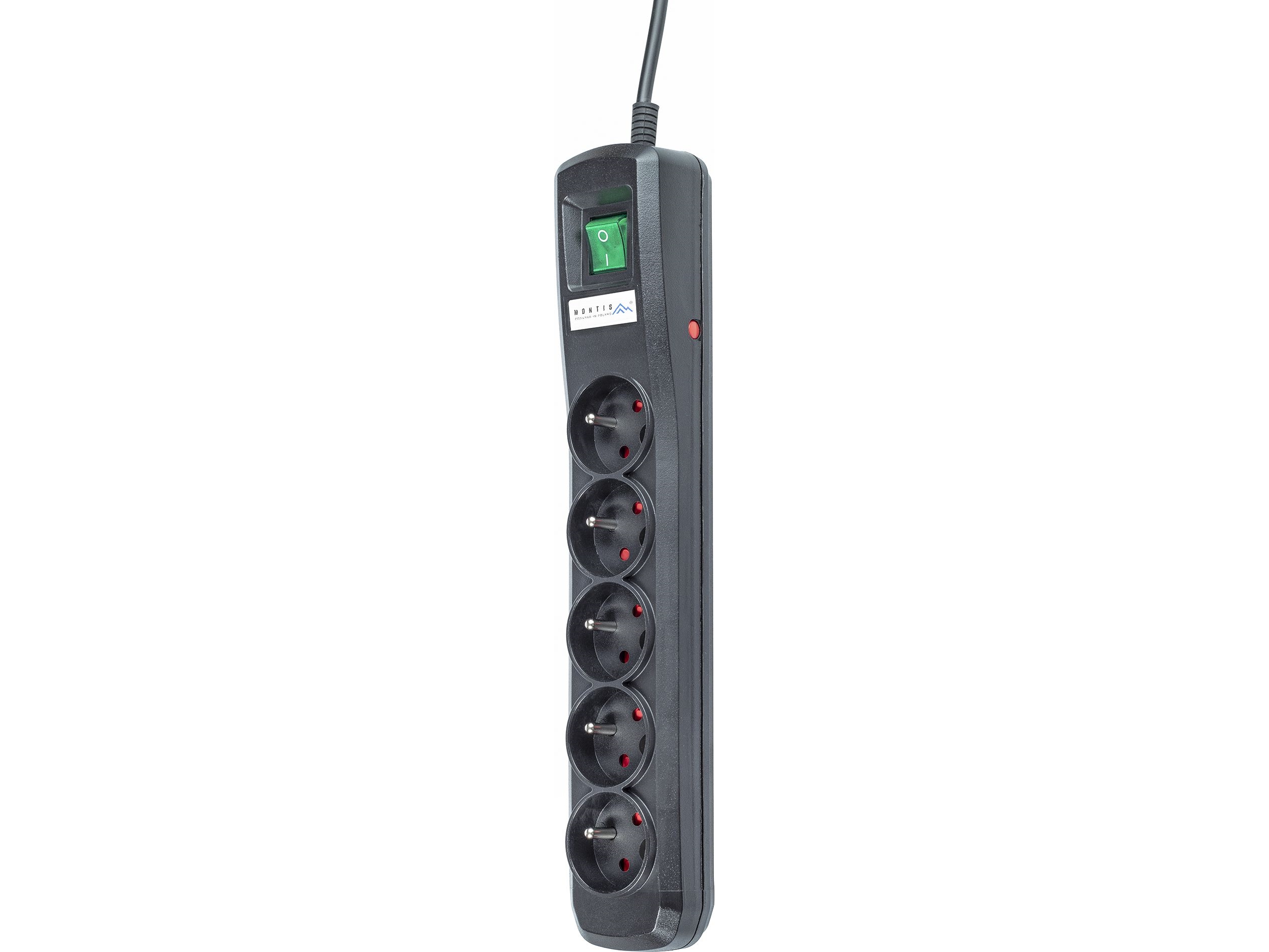 Montis Strømskinne Mt030 Overspændingsbeskytter 5 Stik 1,5 M Sort (Mt030-1,5)
