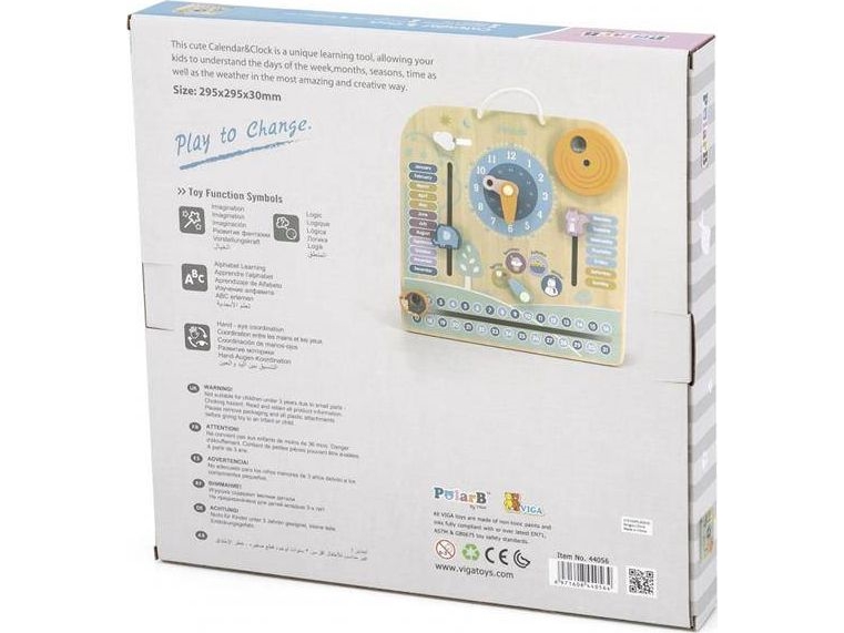 Viga Toys puinen kalenteri ja kello