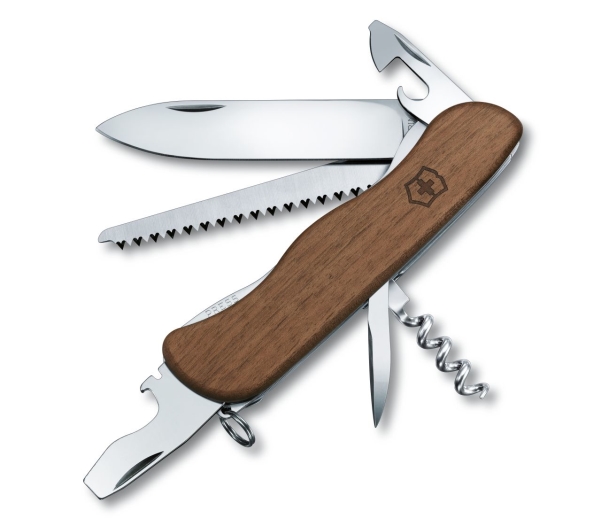 Victorinox Forester Wood, Lukittuvateräinen veitsi, Monityökaluveitsi, Clip point -terä, Saksanpähkinä, Saksanpähkinä, 10 työkalua