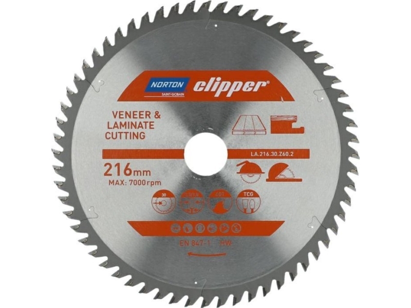 Norton Sägeblatt 216Mm X 30Mm X 60Z Für Laminat & Furnier (2,3/1,8)