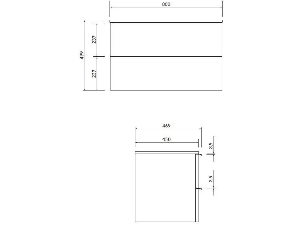 Cersanit S522-031 CABINET WITH TOP VIRGO 80 GRAY HANDLE BLACK ZMONT // CERE. VIRGO-TOP-80-GRAY-UCH-CZ