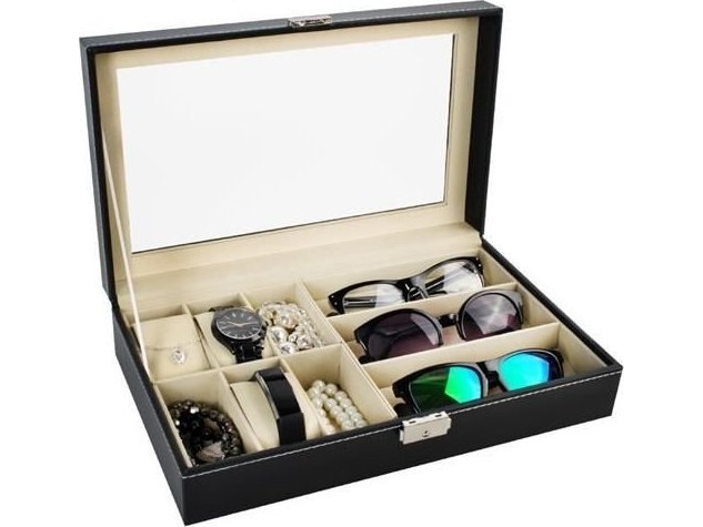 Elegant Organizer til Ure og Briller Sikker Opbevaring med Lås