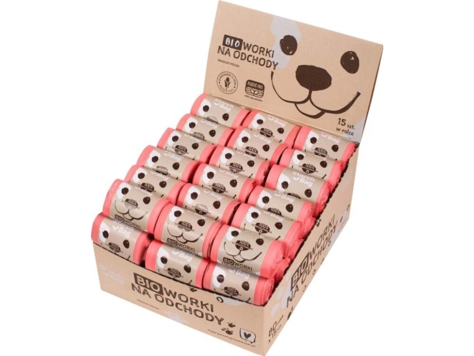 StarchBag biologisk nedbrydelige BIO-affaldsposer 1 rulle x 15 stk, farve rosa