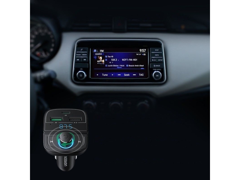 UGREEN CD229 FM siųstuvas Bluetooth 5.0 USB QC 3.0 USB-C PD Micro SD