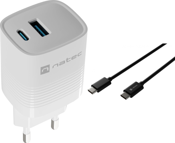 Natec Ribera 1X Usb-A 1X Usb-C 3 A Ladegerät (Nuc-2140) + Usb-C - Usb-C 2 M Kabel Schwarz