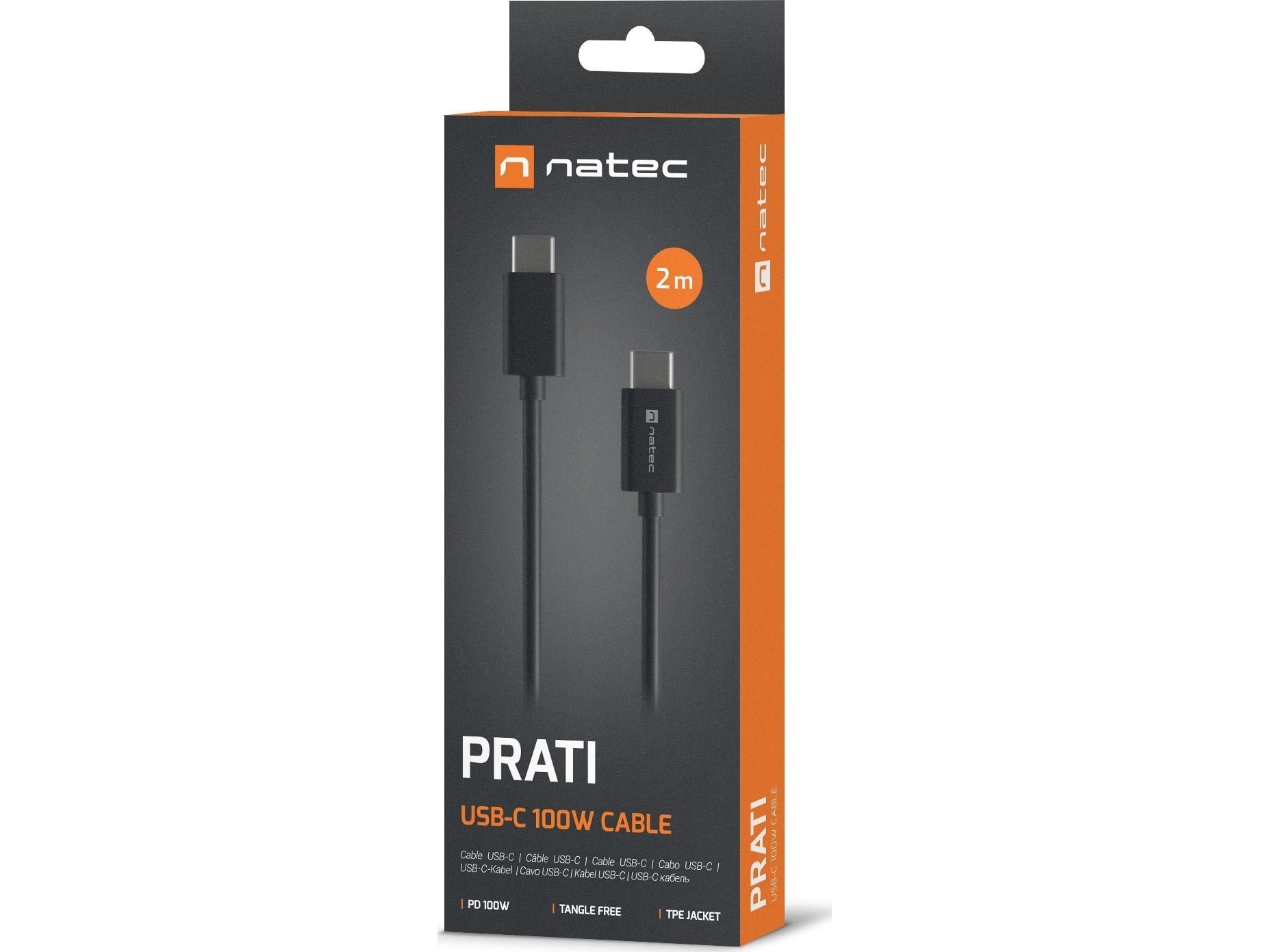 Natec Ribera 1X Usb-A 1X Usb-C 3 A Oplader (Nuc-2140) + Usb-C - Usb-C 2 M Kabel Sort
