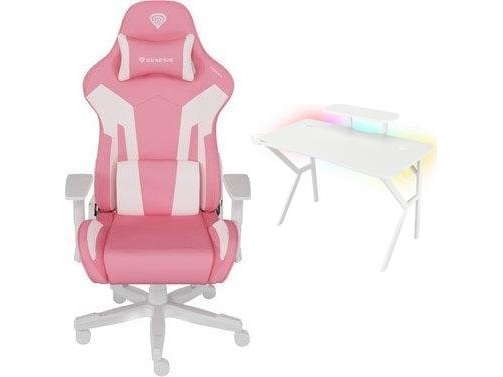 Fotel Genesis Nitro 710 Różowo-Biały (Nfg-1929) + Biurko Holm 320 Rgb Białe 120Cm X 60Cm
