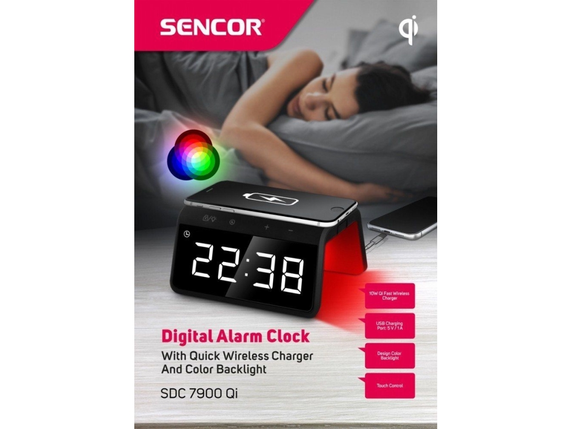 Digitalt Ur Med Alarm Og Trådløs Oplader Sdc 7900Qi