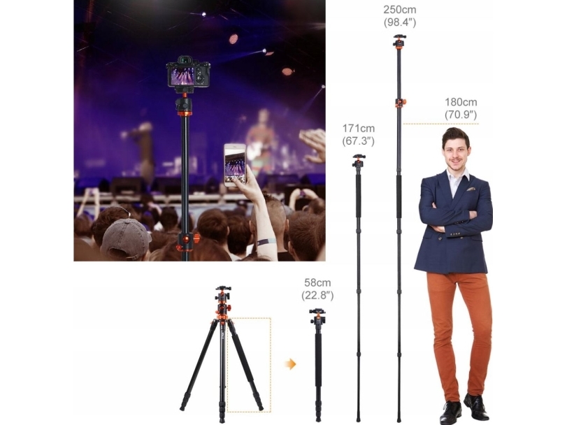Monopod Kf Tripod Monopod K & f Aluminum 185 Cm Flat Lay Kf09.090