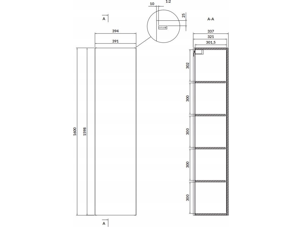 Cersanit S932-019 SLUPEK 160 LARGA VALKOINEN ZMONT// CER.LARGA-SŁUPEK-160-BIAŁY