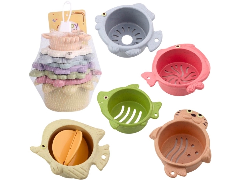 2-In-1-Satz Pastell-Badewannen-Stapelbecher 6El