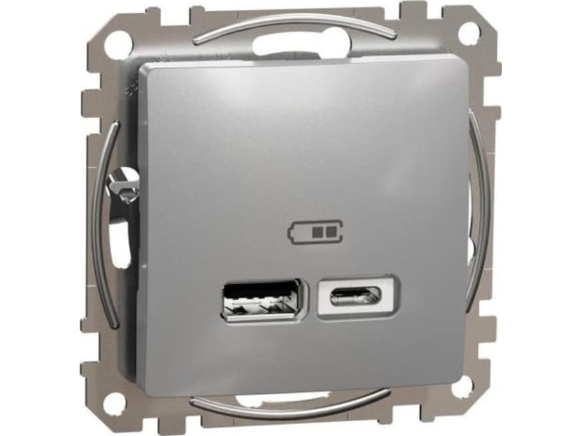 Schneider Electric Sedna Design, Usb A + C 2.4A Oplader, Sølv Aluminium