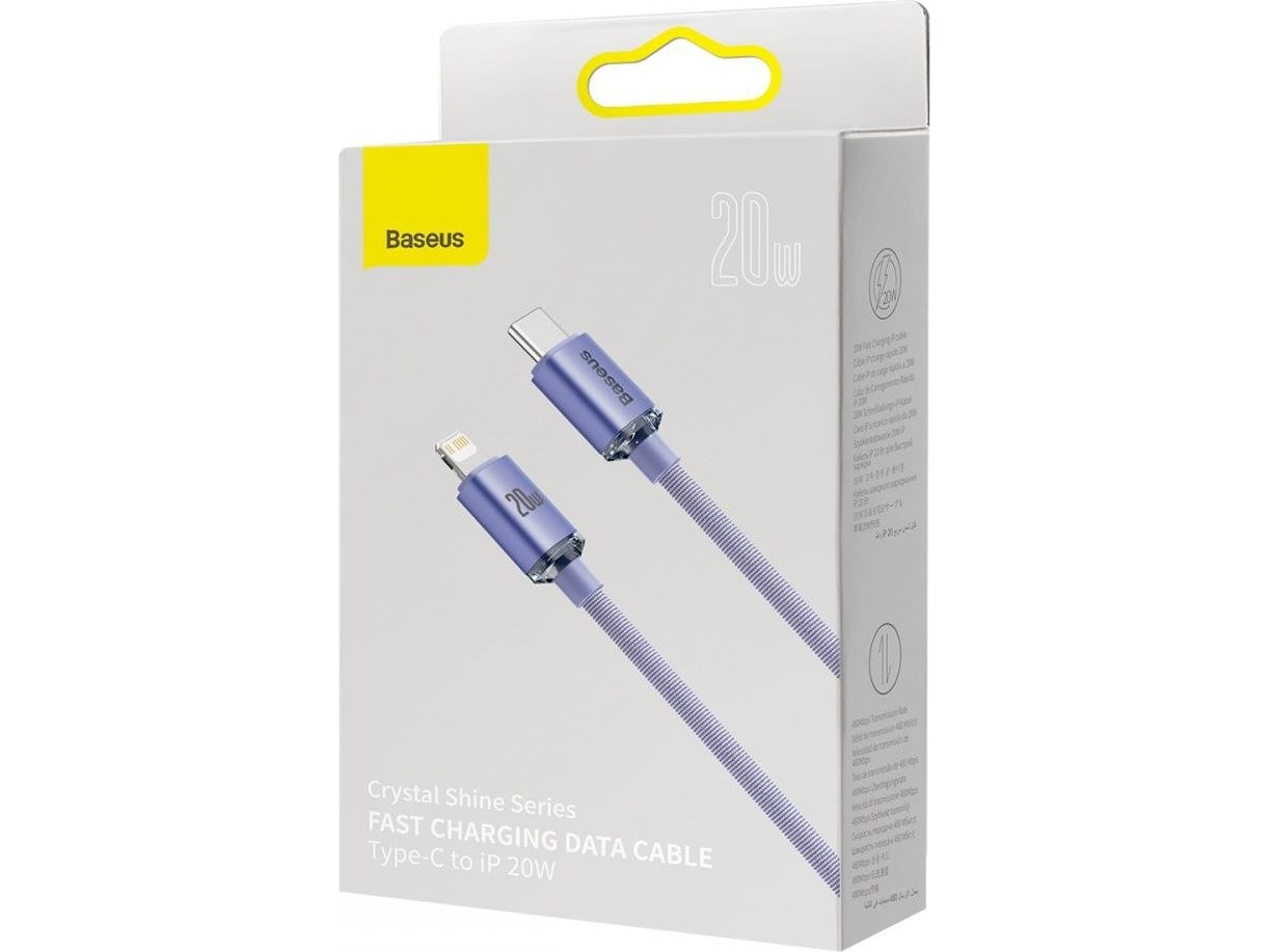 Baseus Crystal Shine, Lilla, Usb C, Lightning, 1,2 M, Hanstik, Hanstik