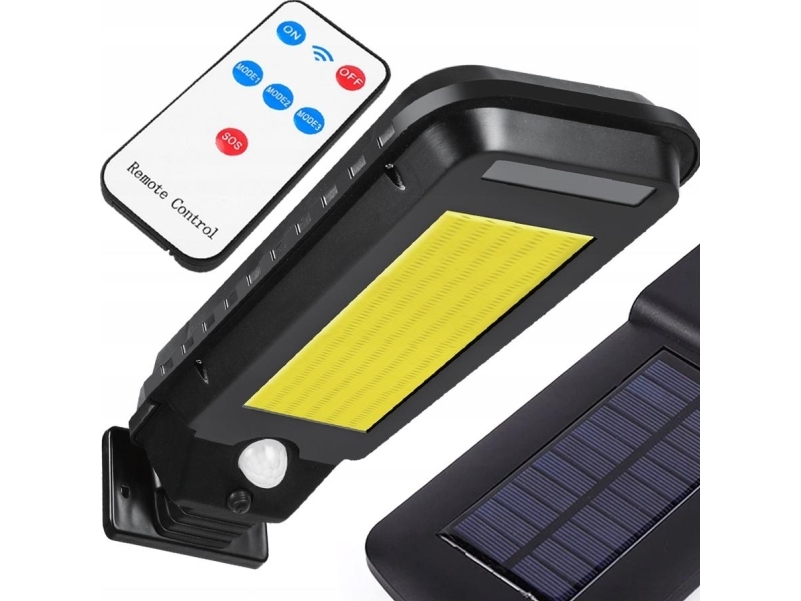 Udendørs væglampe LTC solar 30 W COB, 2000 lm, bevægelses- og skumringssensor, batteri 2400 mAh + fjernbetjening