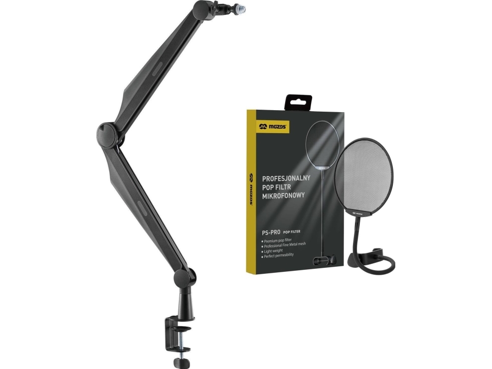 Mozos Mozos Mikrofon-Stativarm Schwarz 80 Cm Sb41 + Mikrofon-Popfilter Ps-Pro