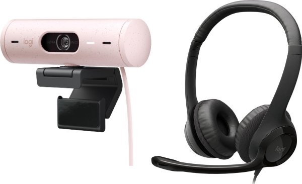 Logitech Brio 500 Rose Webcam (960-001421) + H390 (981-000406)